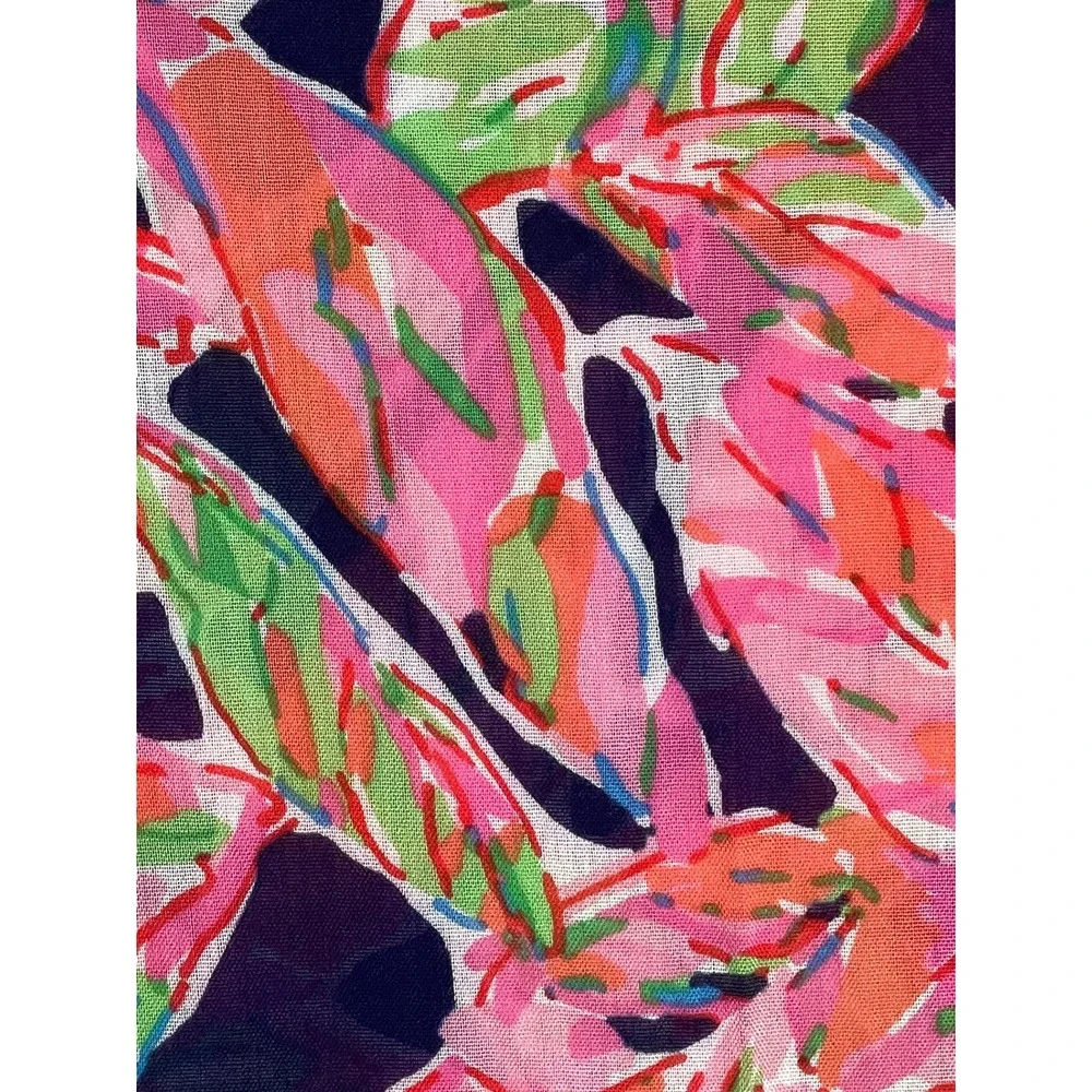 Lilly Pulitzer Murfee Scarf Tusk In Sun Pink Navy Blue Palm‎ Leaf Fringe 10126